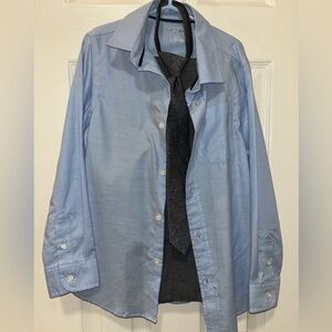 Boys set, size 8 pants, size S long sleeve baby blue shirt, size M/L grey tie